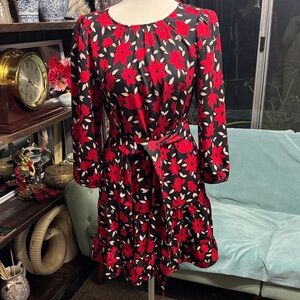 Kate Spade Red Floral Long Sleeve Dress